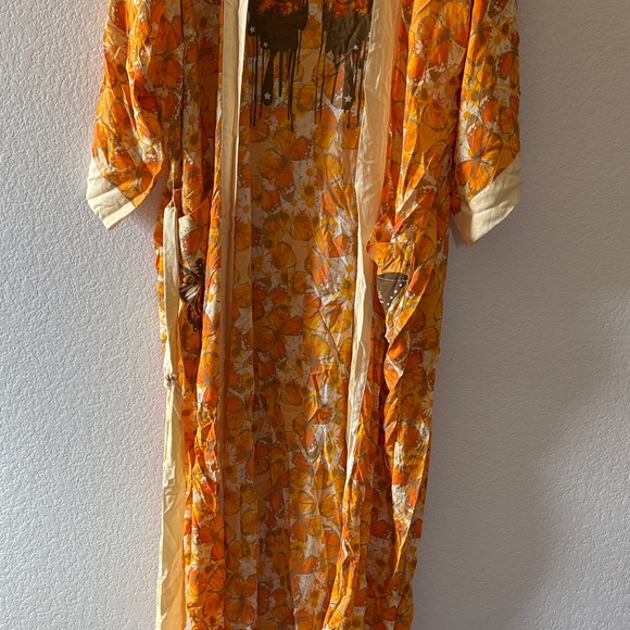 Vibrant Orange Floral Women's Robe - Picture 3 of 11